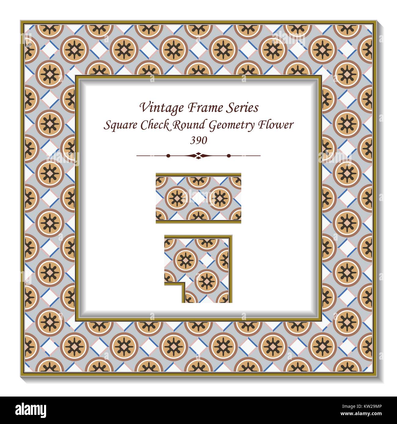 Vintage 3D frame of Square Check Round Geometry Flower Stock Vector ...