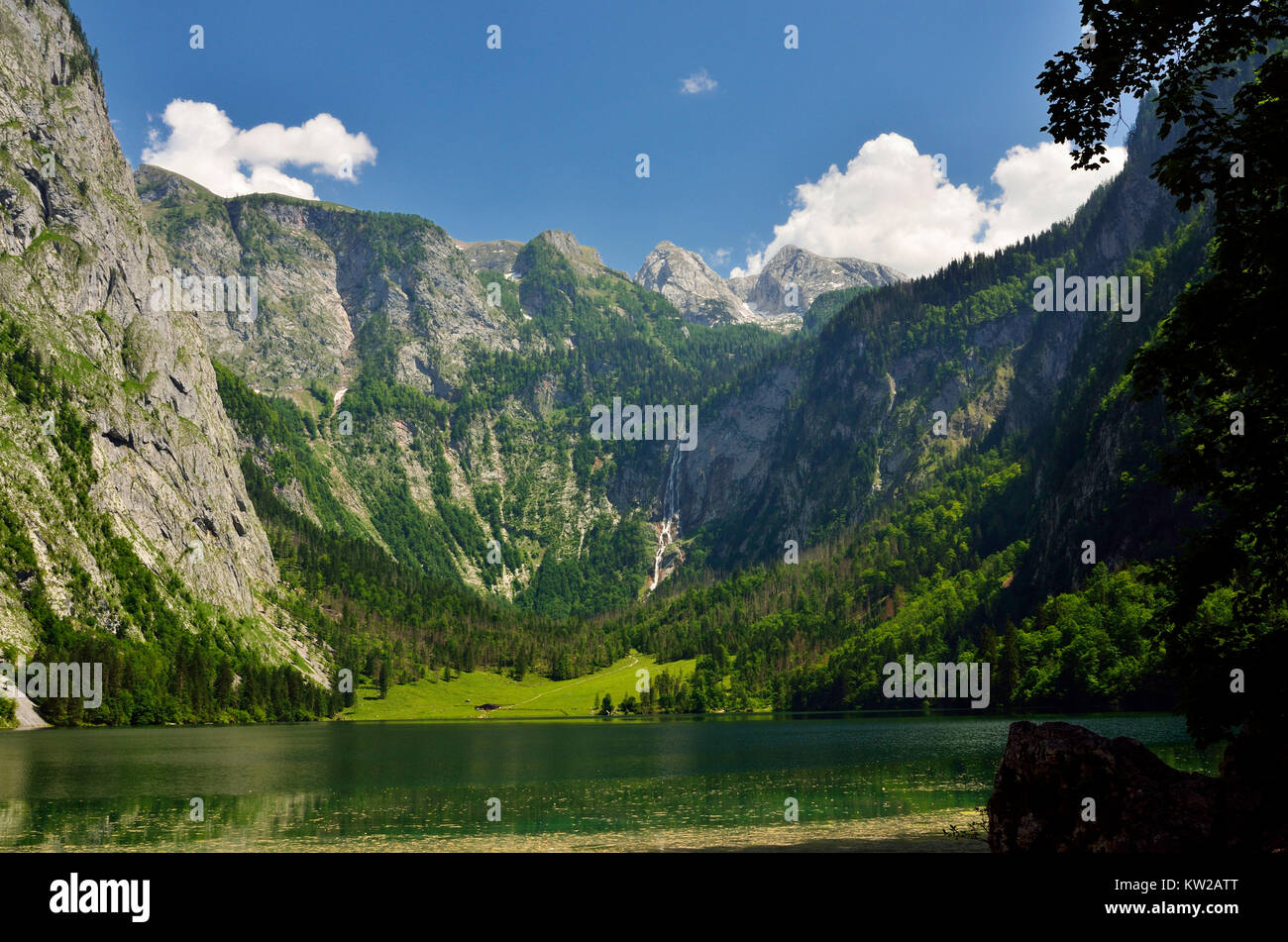 Berchtesgadener country, upper lake, rock kettle of the R?thwand and summits of the Hagengebirges, Berchtesgadener Land, Obersee, Felskessel der Röthw Stock Photo