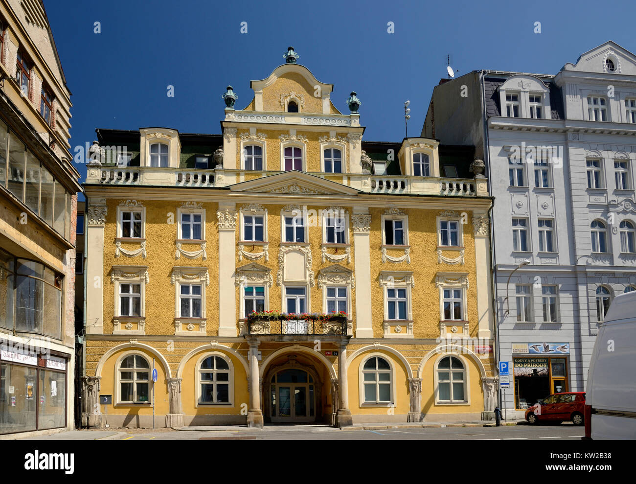 Liberec, baroque building in the place Sokolovsk ?, now Secondary Technical School, Barockgebäude am Platz Sokolovské, jetzt Secondary Technical Scho Stock Photo