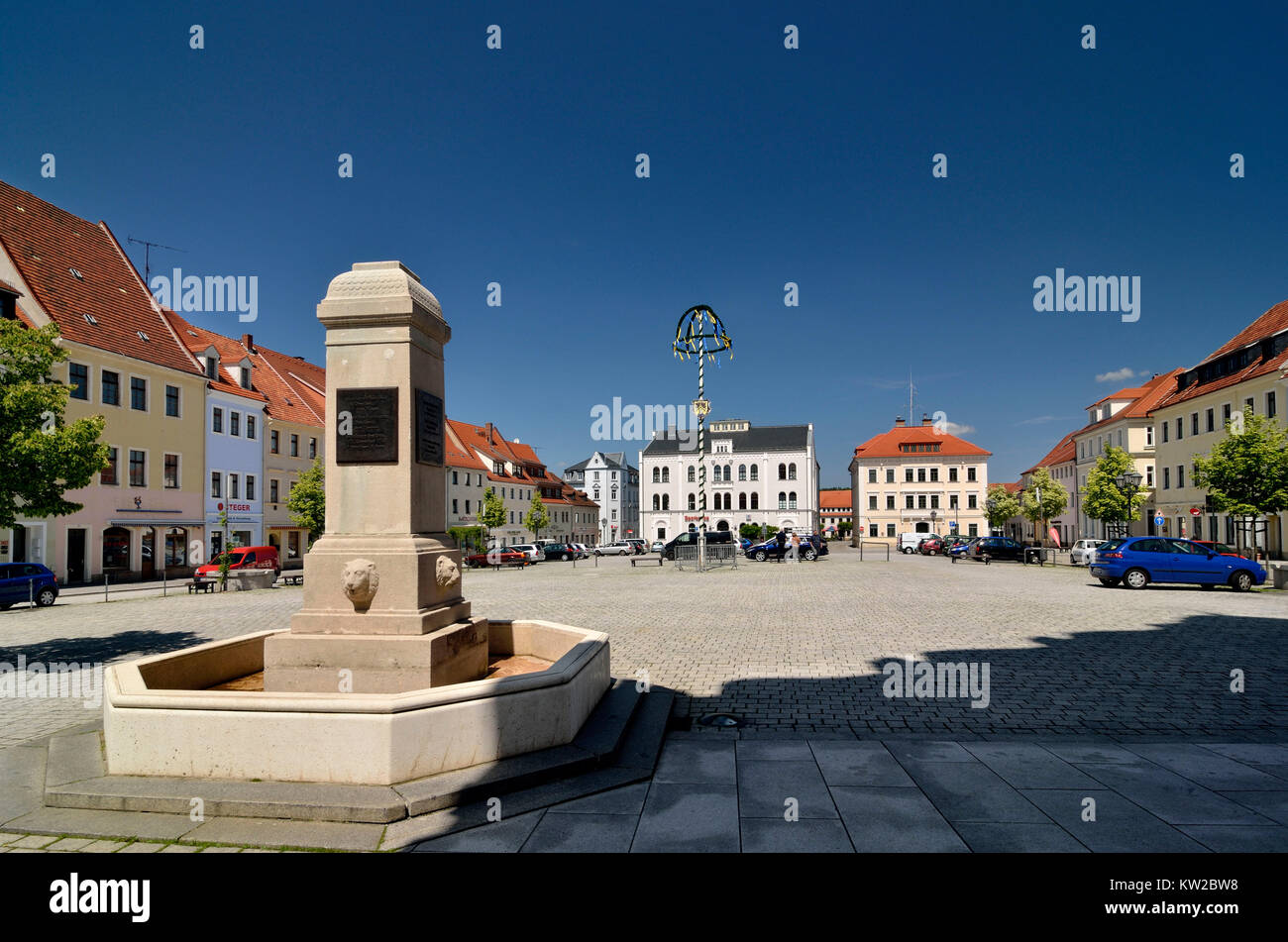 Osterzgebirge, Dippoldiswalde, marketplace with lion's well, Marktplatz ...