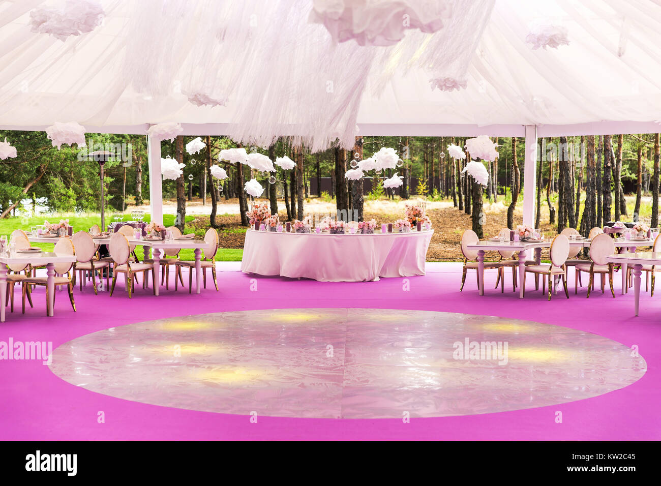 Banquet Hall For A Wedding With A White Dome Tables Sets For