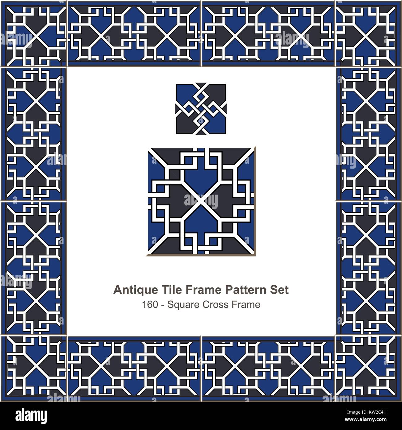 Antique tile frame pattern set Square Cross Geometry Chain Stock Vector ...