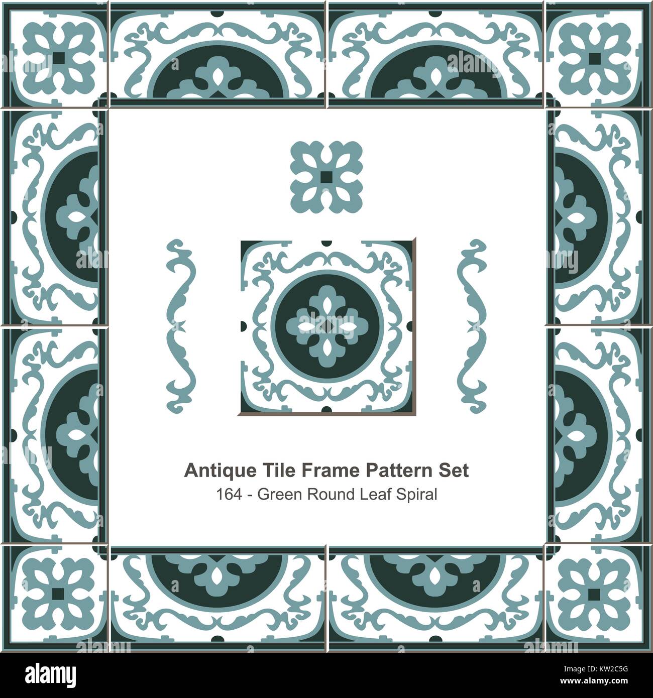 Antique tile frame pattern set Green Round Leaf Spiral Stock Vector ...