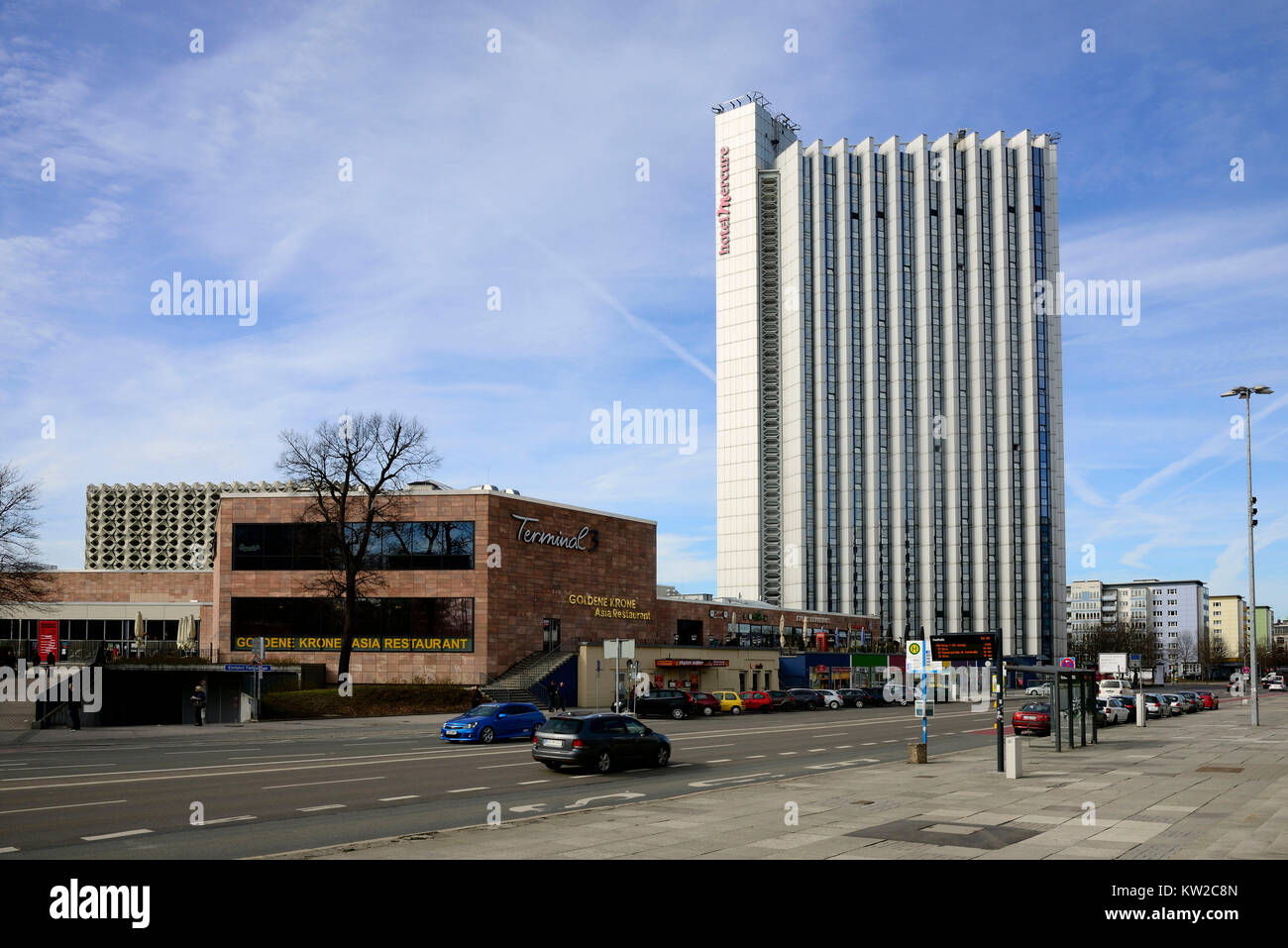 Chemnitz, town hall and hotel of Mercure in Br?ckenstrasse, Stadthalle und Hotel Mercure an der Brückenstrasse Stock Photo