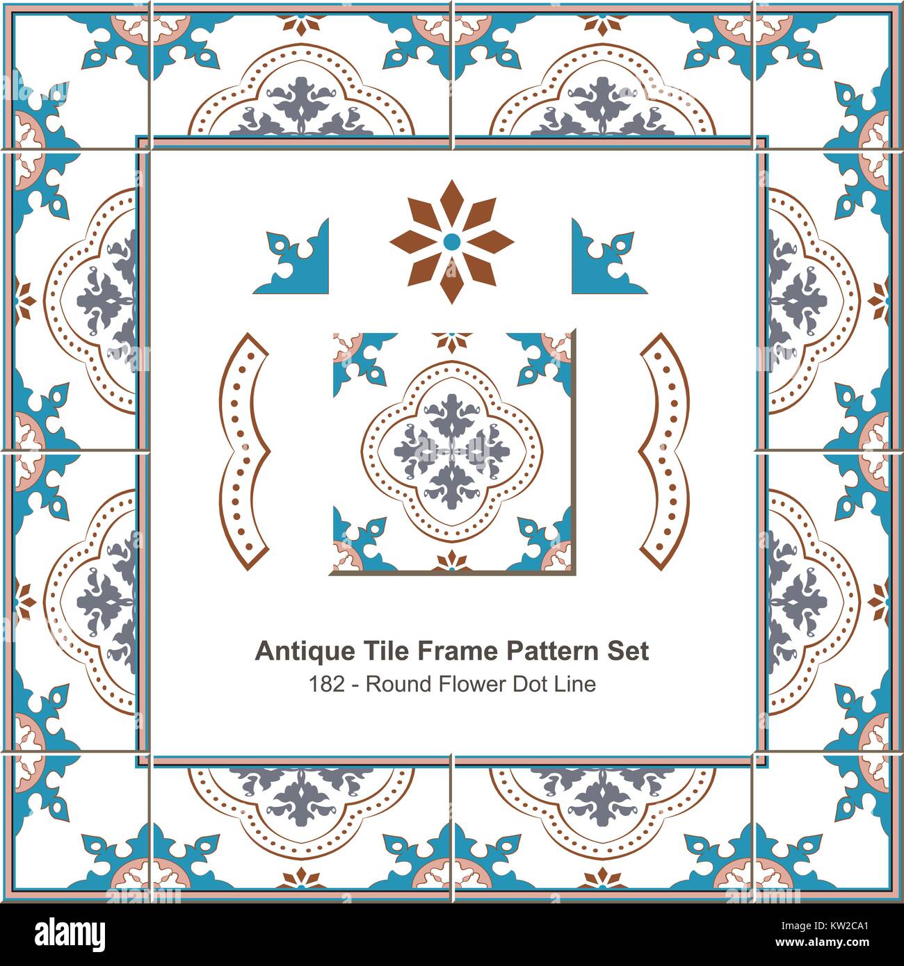 Antique tile frame pattern set Round Flower Dot Line Stock Vector Image ...