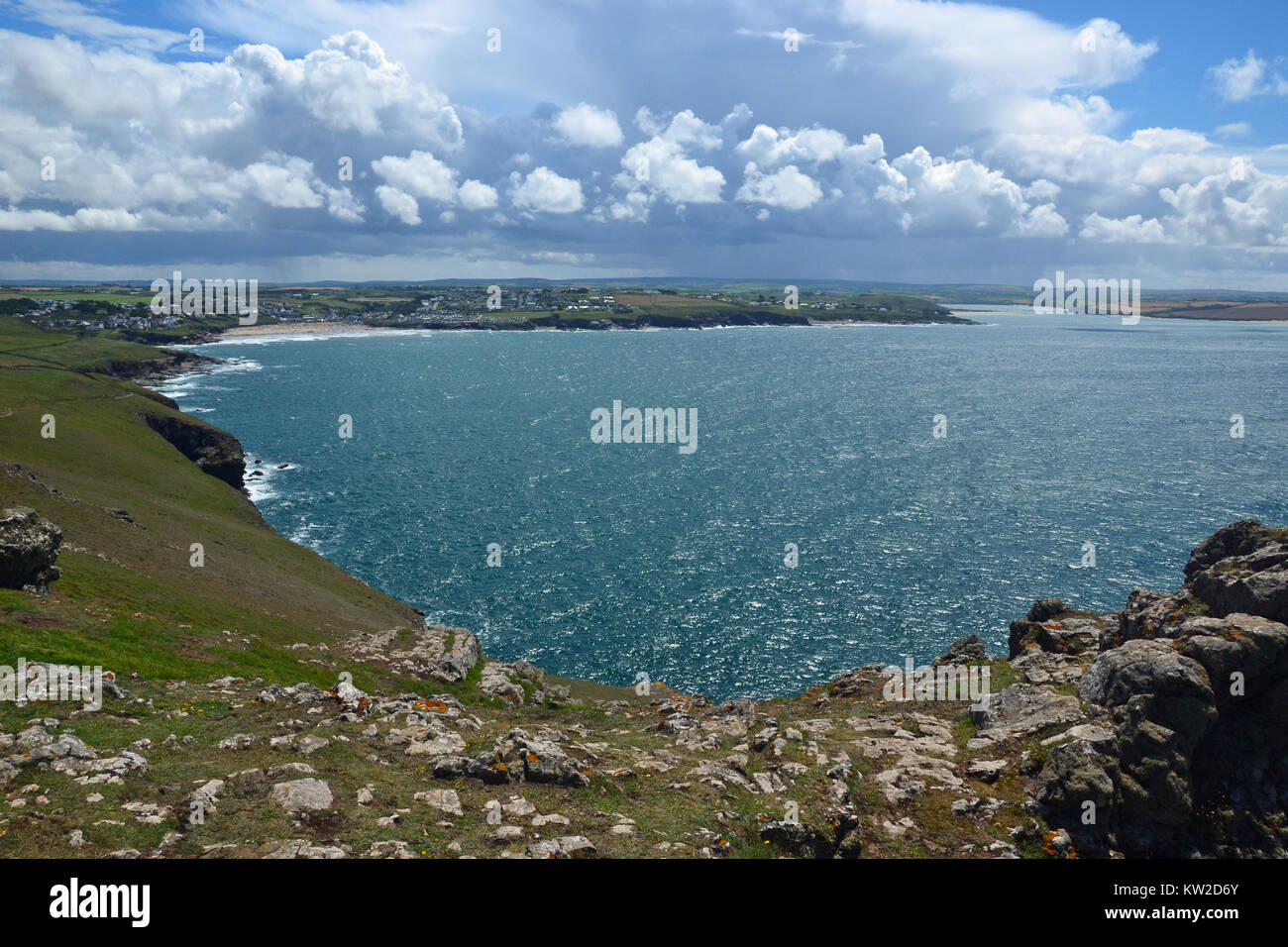 View from Pentire Point, North Cornwall, Atlantic sea, England, UK. Stock Photo