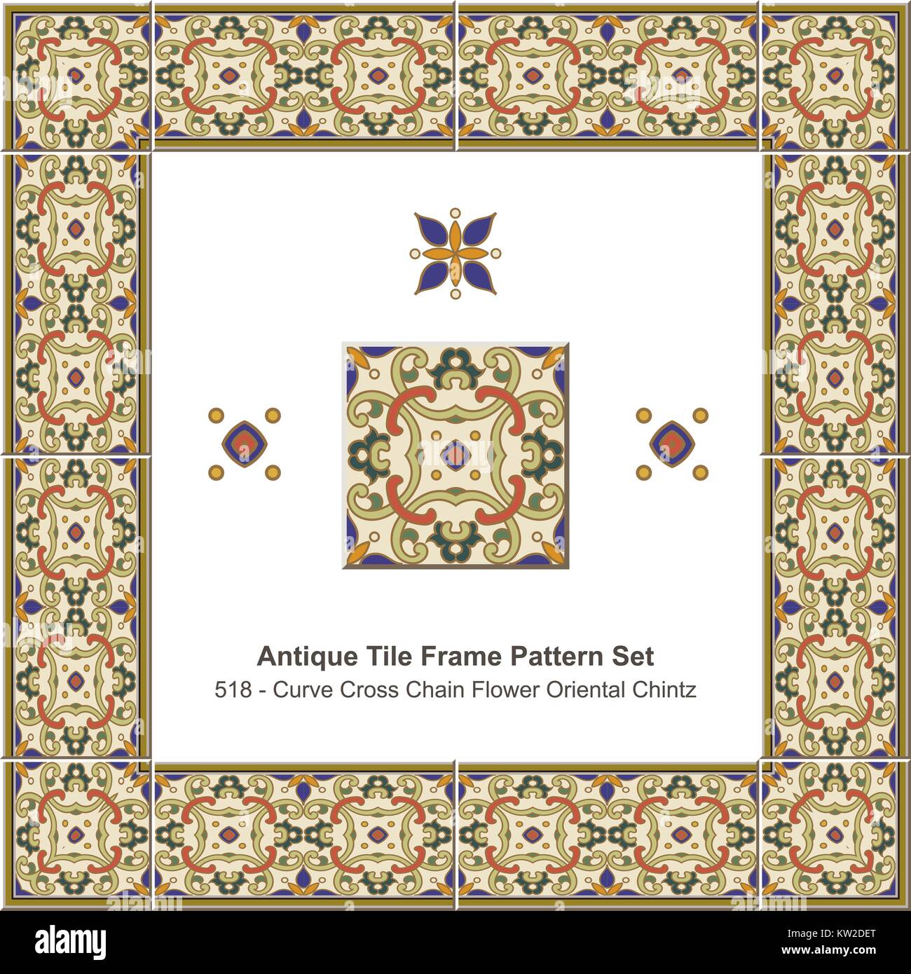 Antique tile frame pattern set Curve Cross Chain Flower Oriental Chintz ...