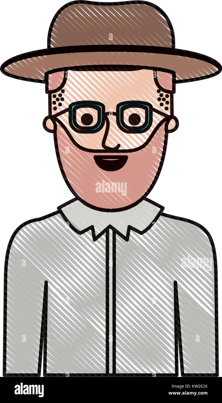 Man Half Body With Hat And Glasses And Shirt With Short Hair And