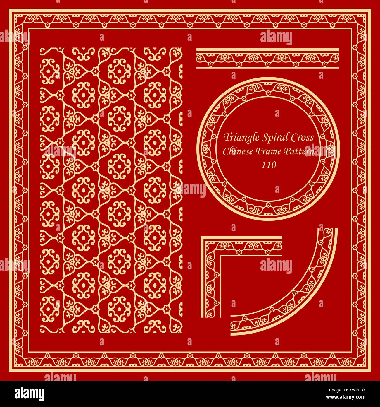 Vintage Chinese Frame Pattern Set Triangle Spiral Cross Flower Stock ...