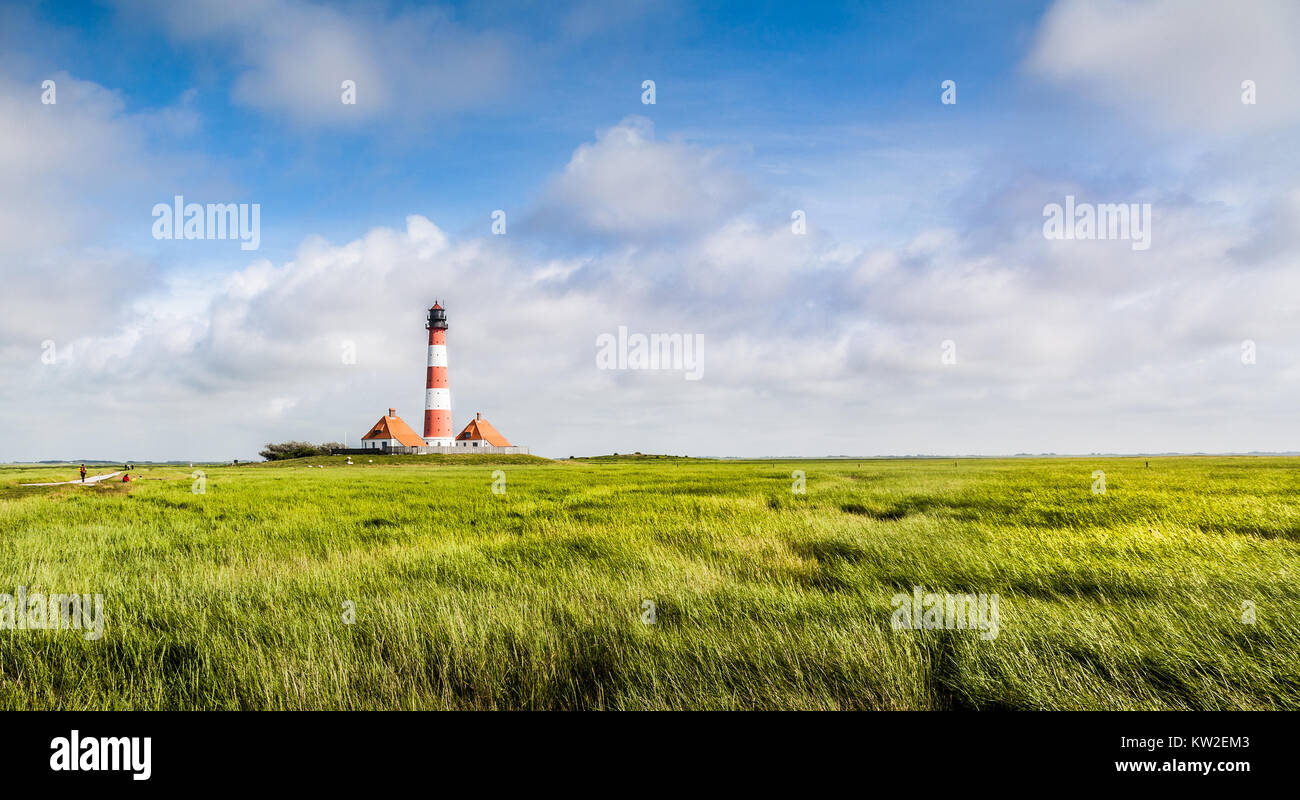 Beautiful landscape with lighthouse at North Sea in Nordfriesland, Schleswig-Holstein, Germany Stock Photo