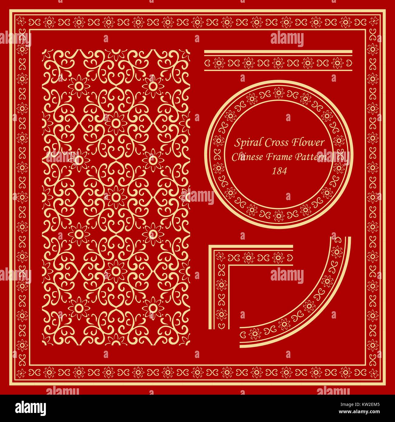 Vintage Chinese Frame Pattern Set Spiral Cross Frame Flower Stock ...