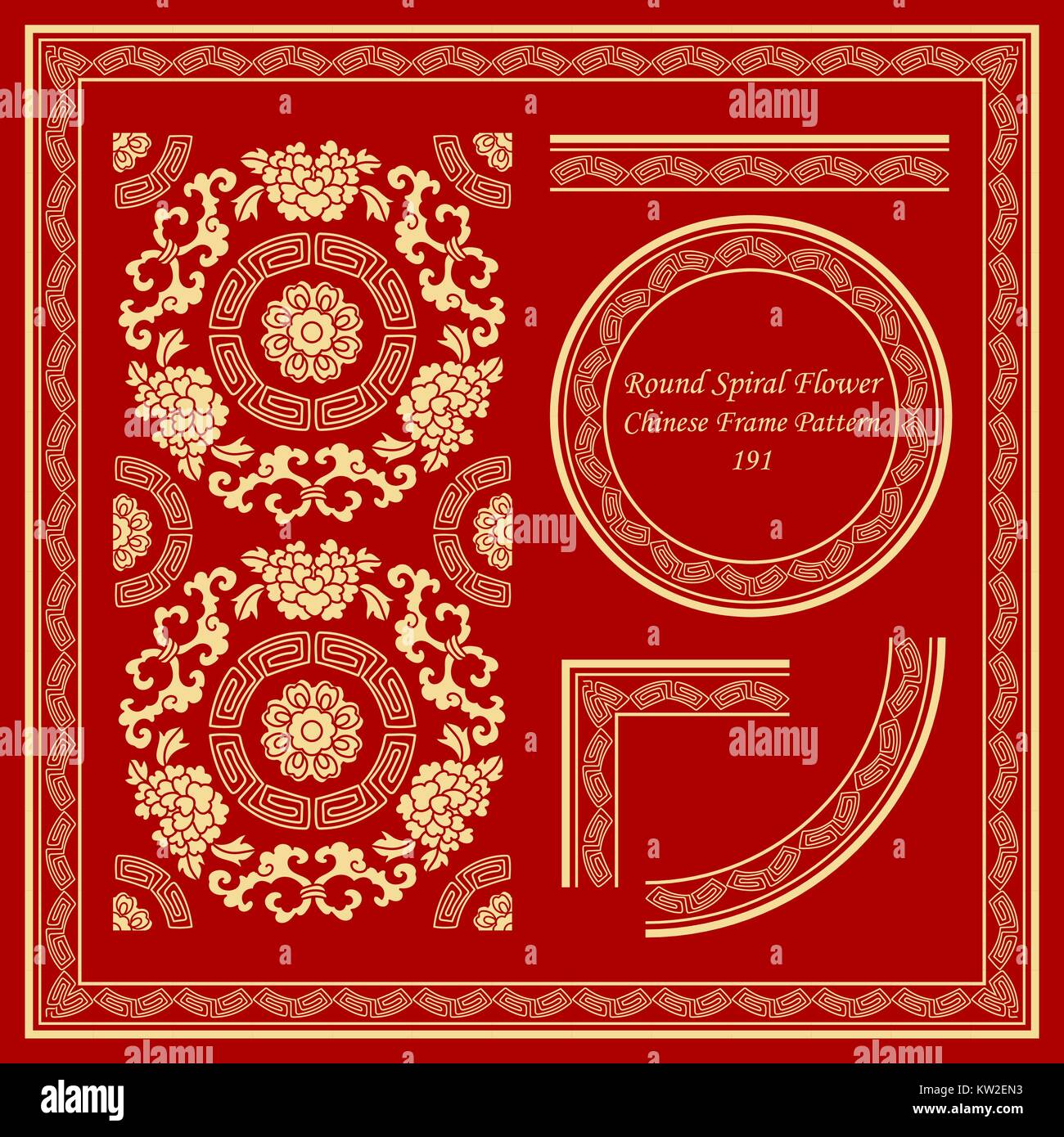 Vintage Chinese Frame Pattern Set Round Spiral Frame Flower Vine Stock ...