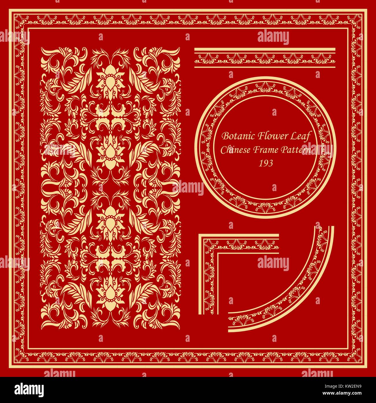 Vintage Chinese Frame Pattern Set Botanic Flower Vine Leaf Stock Vector ...