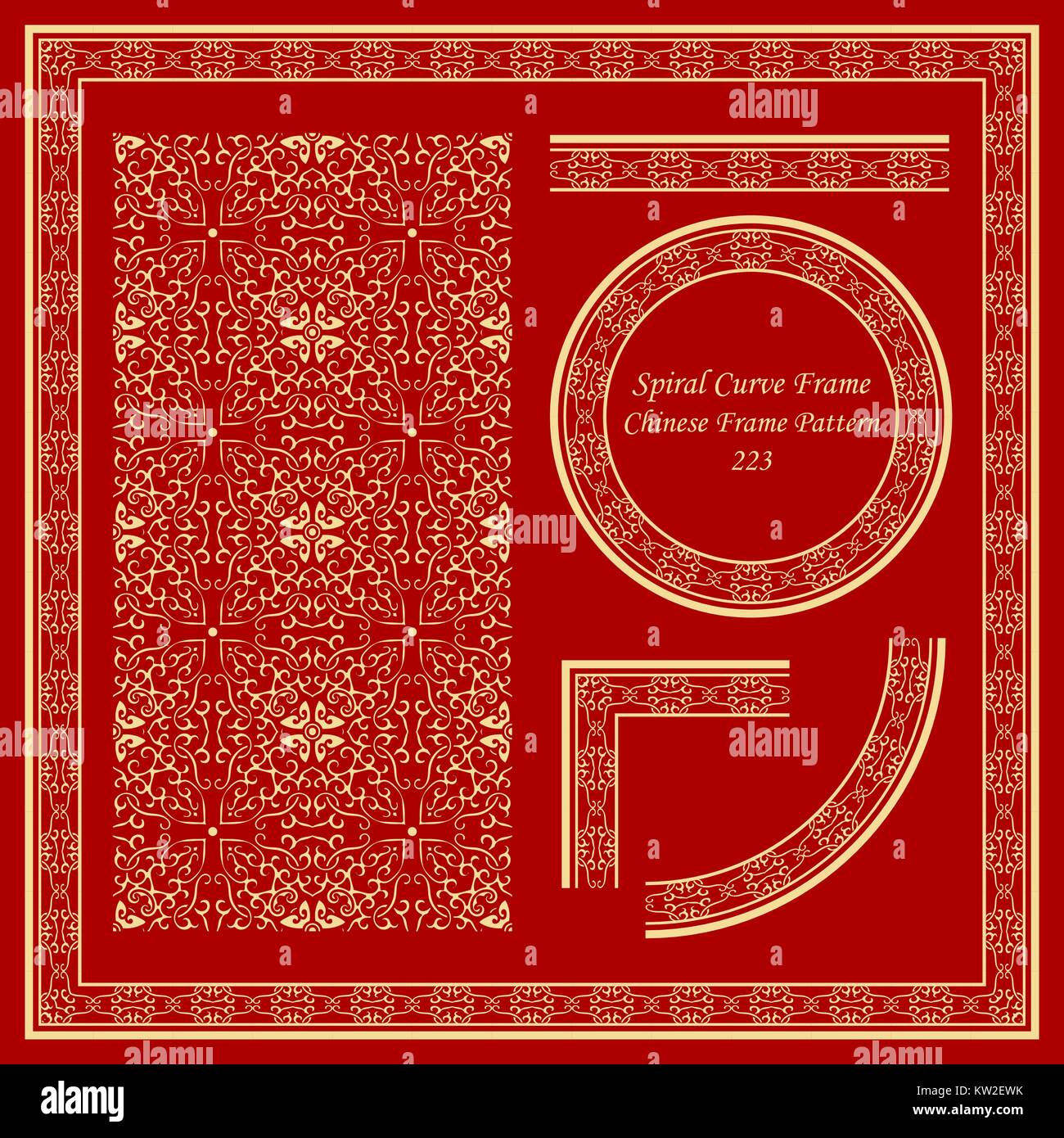 Vintage Chinese Frame Pattern Set Spiral Curve Cross Frame Flower Stock ...