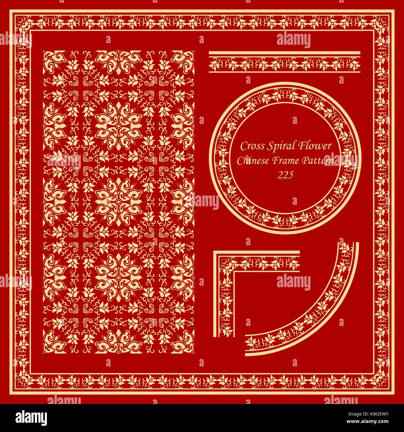 Vintage Chinese Frame Pattern Set Cross Spiral Vine Flower Stock Vector ...