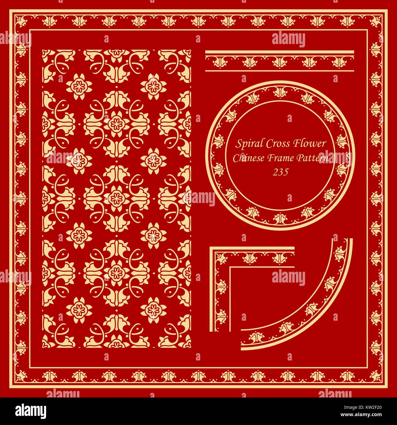 Vintage Chinese Frame Pattern Set Spiral Cross Vine Flower Stock Vector ...