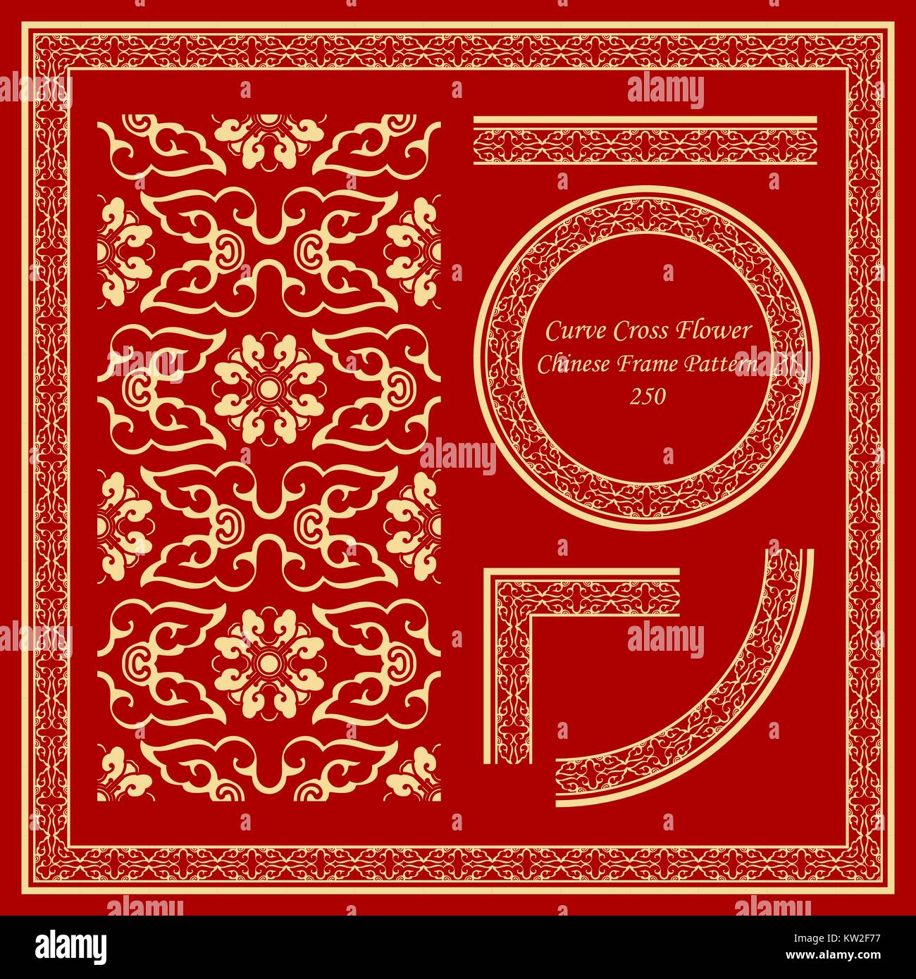 Vintage Chinese Frame Pattern Set Curve Cross Frame Flower Stock Vector ...