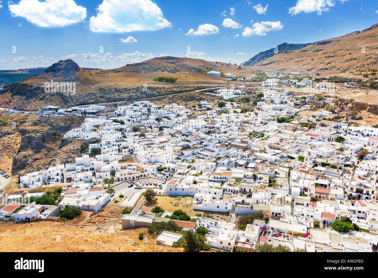 Lindos White Rodes Colorful view of Lindos village and its traditional white architecture ...