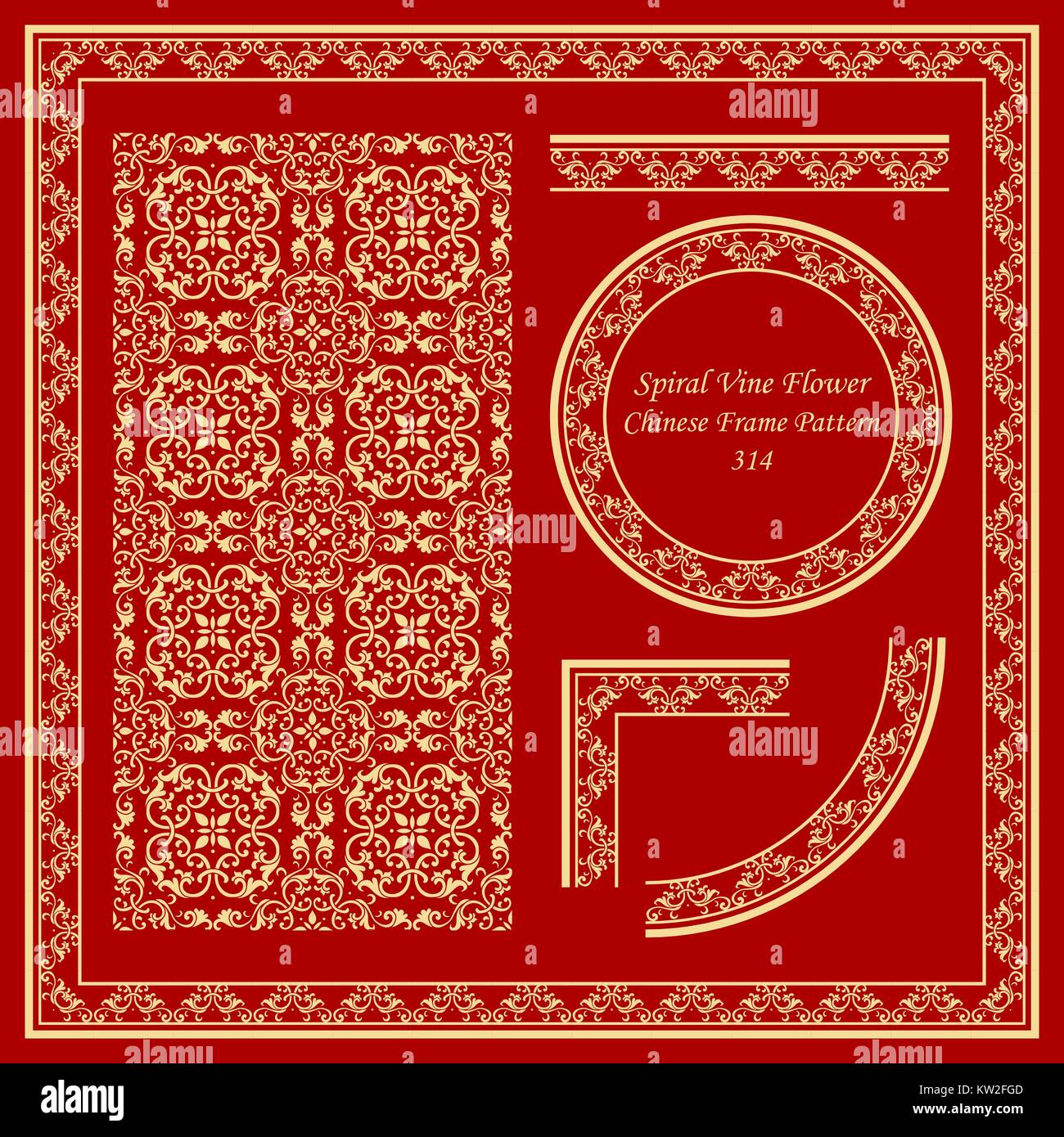 Vintage Chinese Frame Pattern Set spiral cross flower leaf vine Stock ...