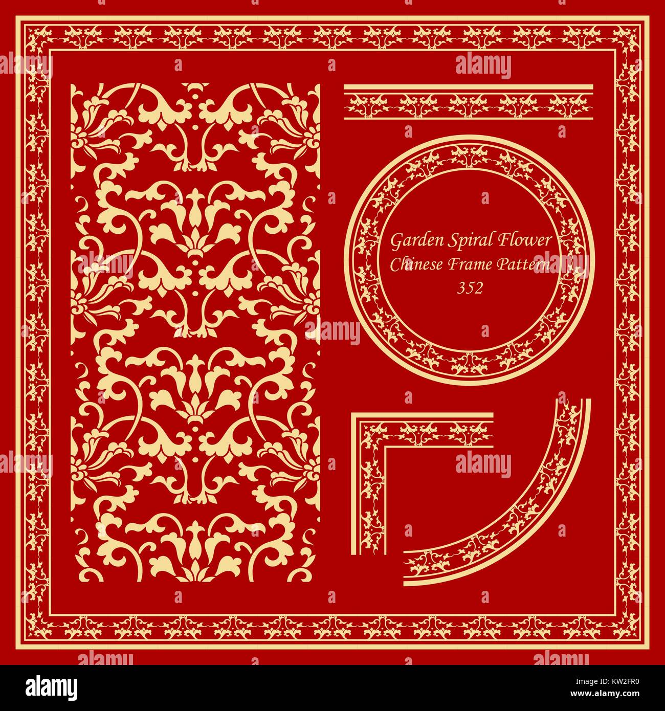 Vintage Chinese Frame Pattern Set botanic garden spiral vine flower ...