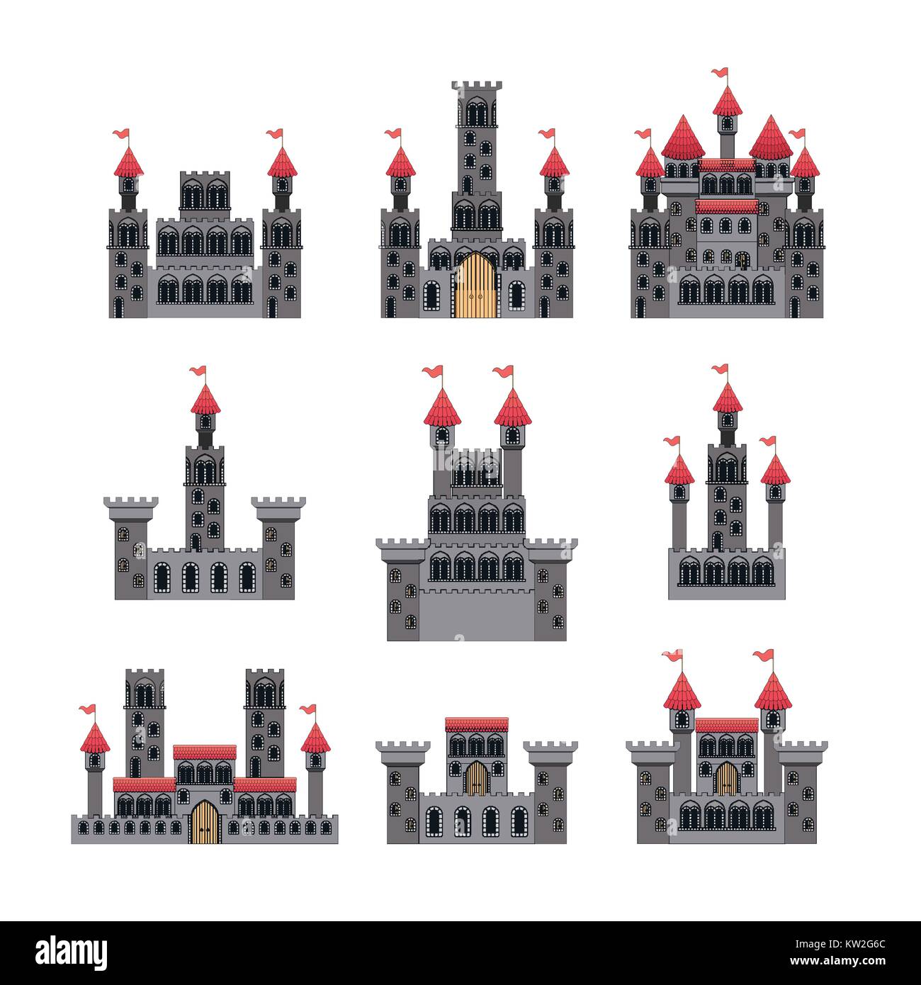 set of castles of fairy tales in white background Stock Vector Image ...