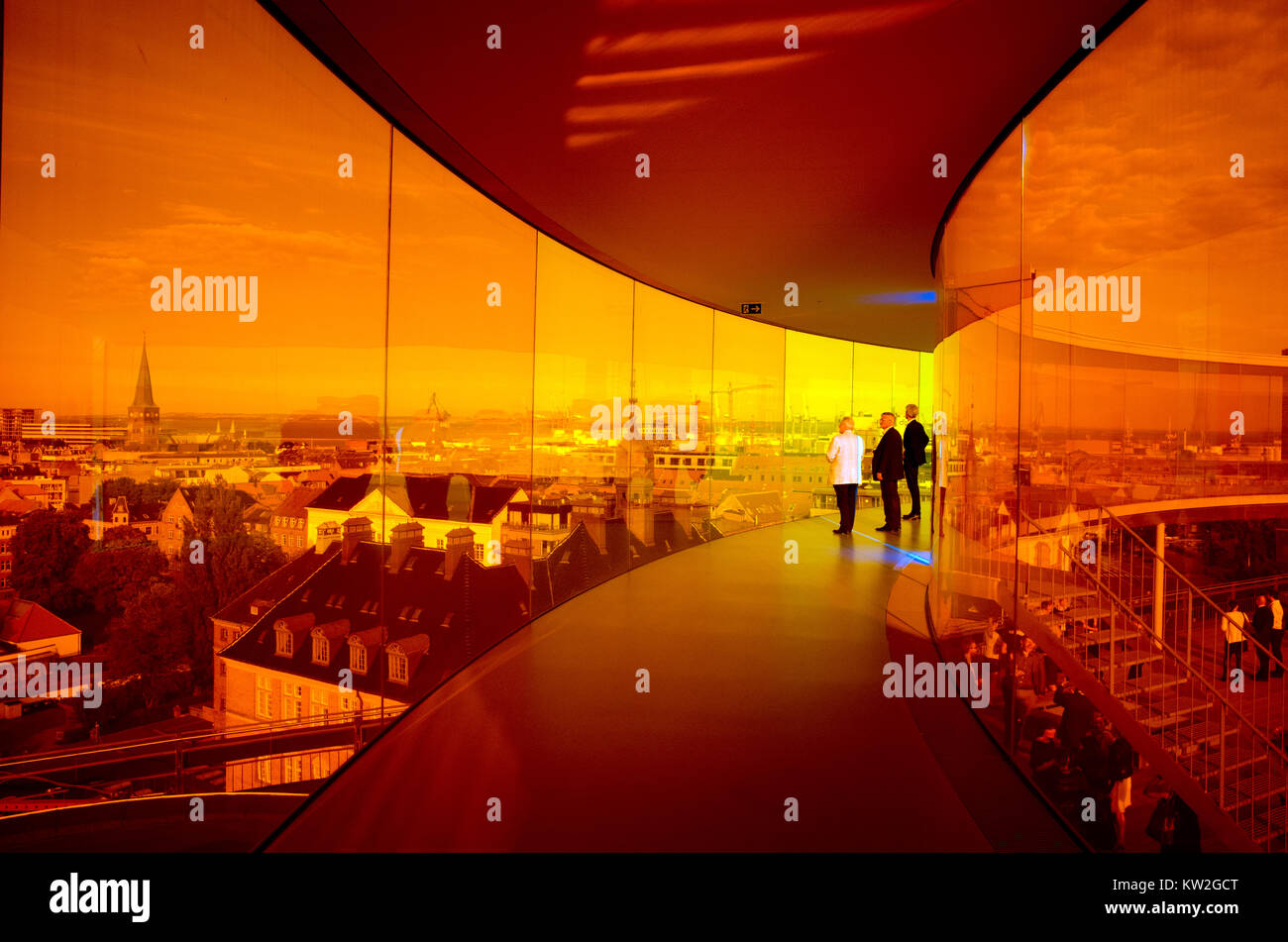 Visitors enjoy the Rainbow panorama of Aarhus at Aros Art Museum. The museum is the second most visited in Denmark. Stock Photo
