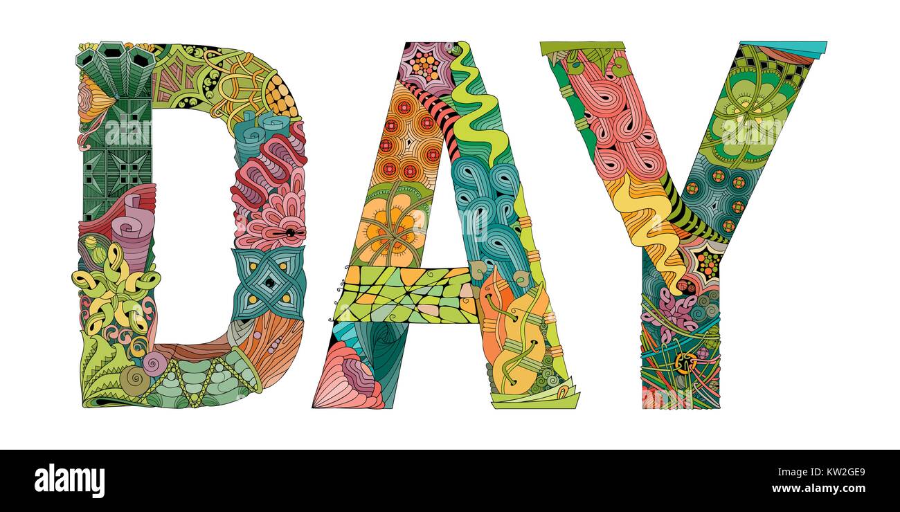 Hand-painted art design. Hand drawn illustration word DAY for t-shirt