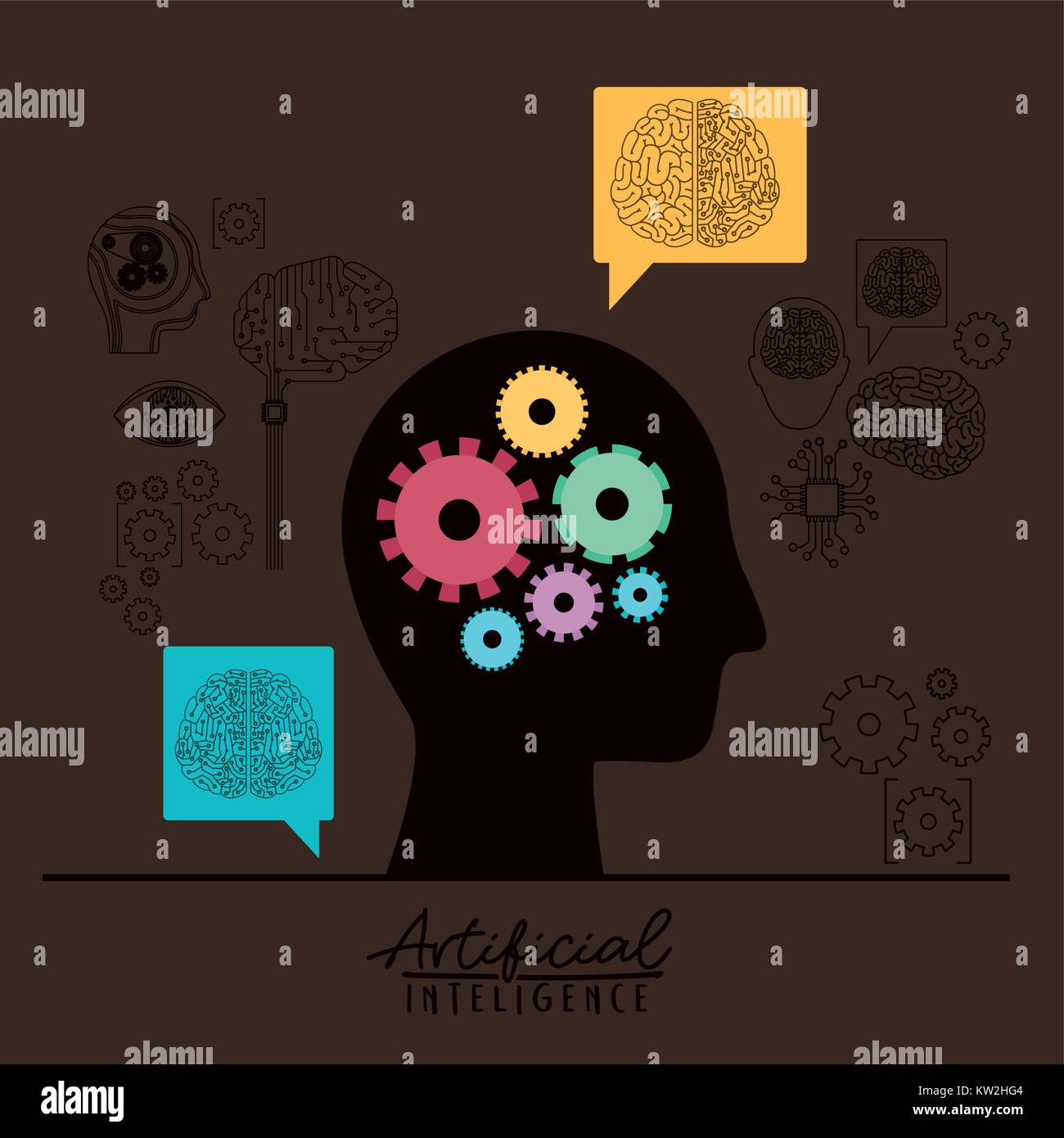 artificial intelligence poster with human head silhouette side view ...
