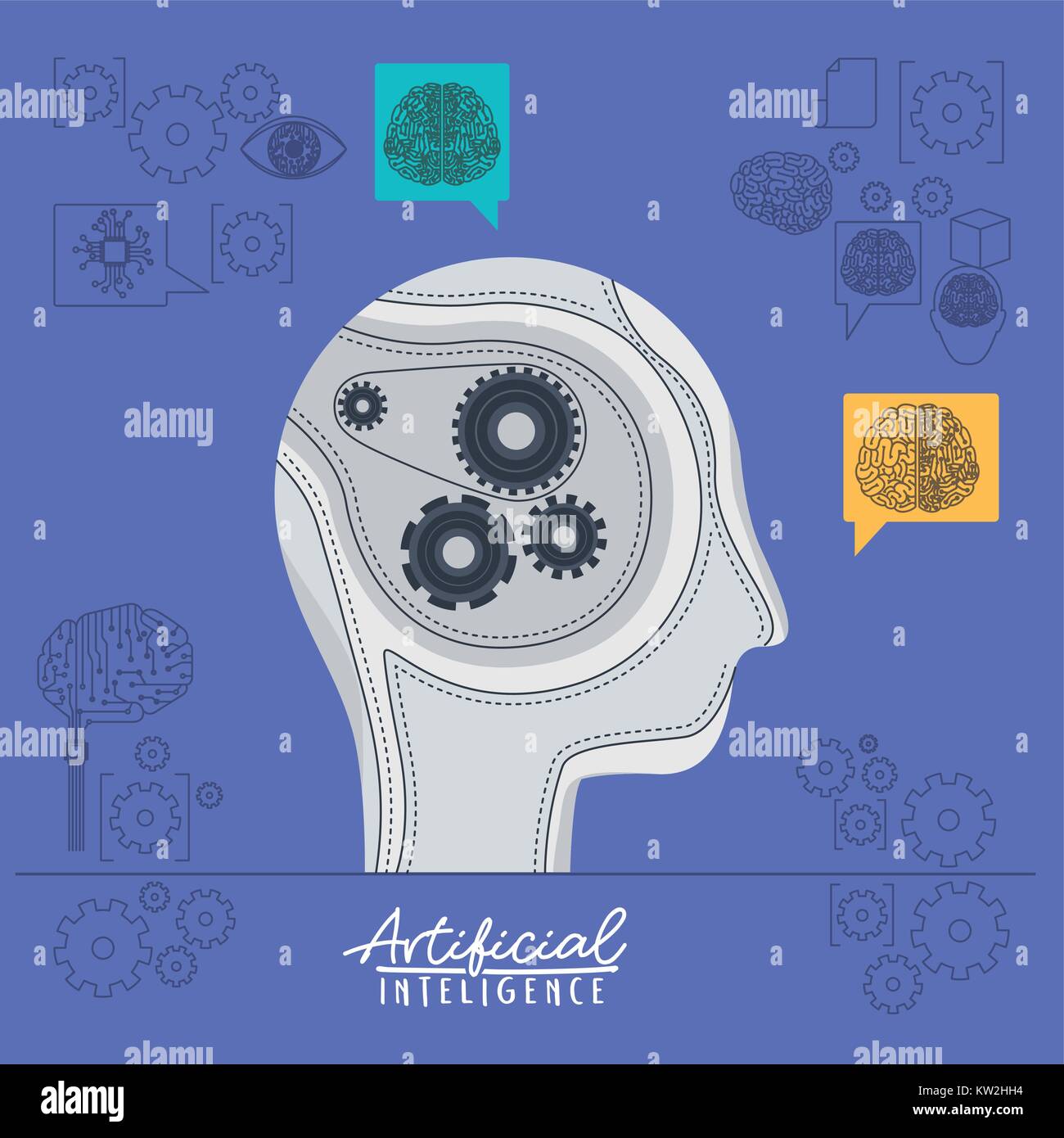 artificial intelligence poster with human head silhouette side view ...