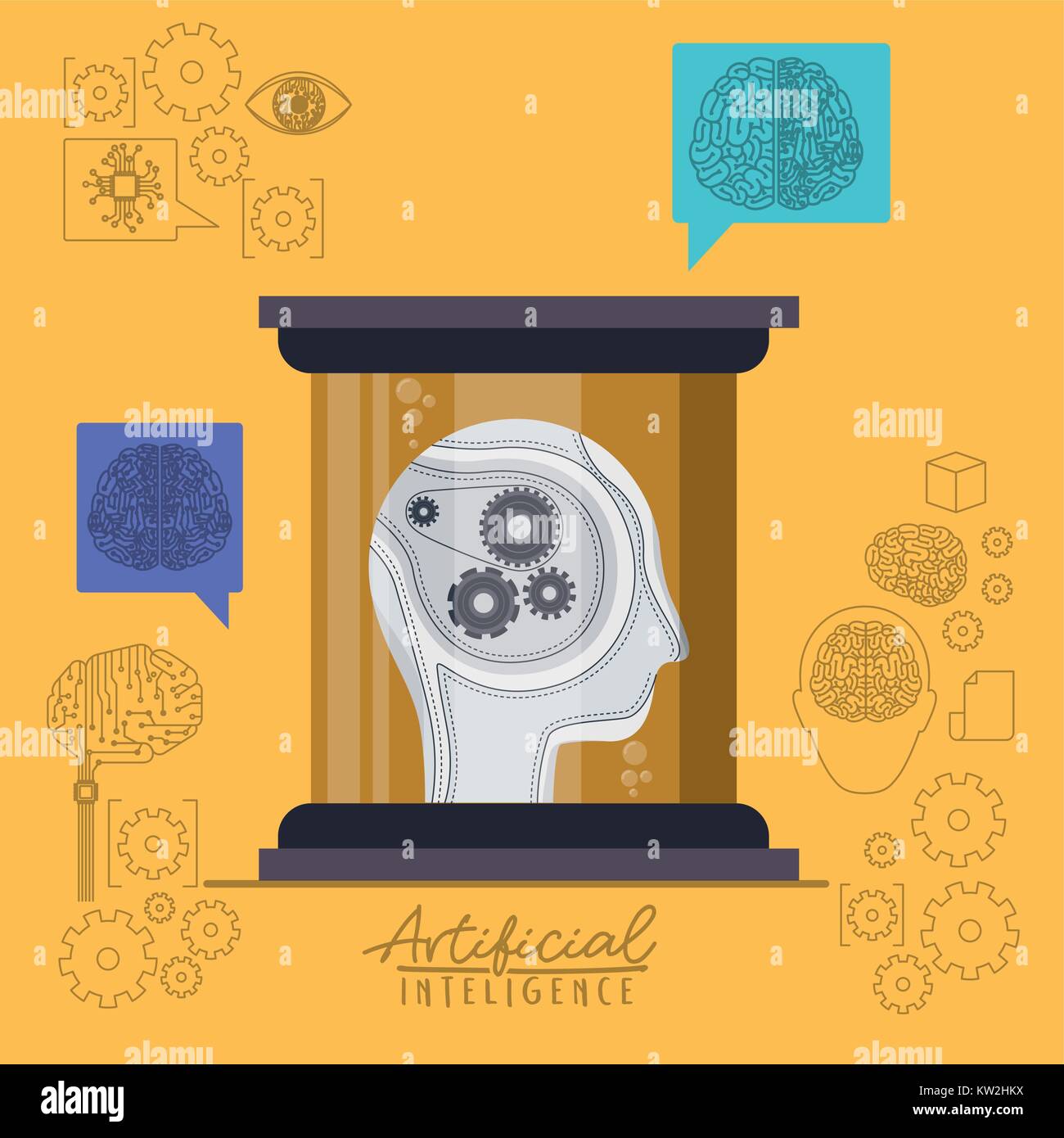artificial intelligence poster with human head silhouette side view ...