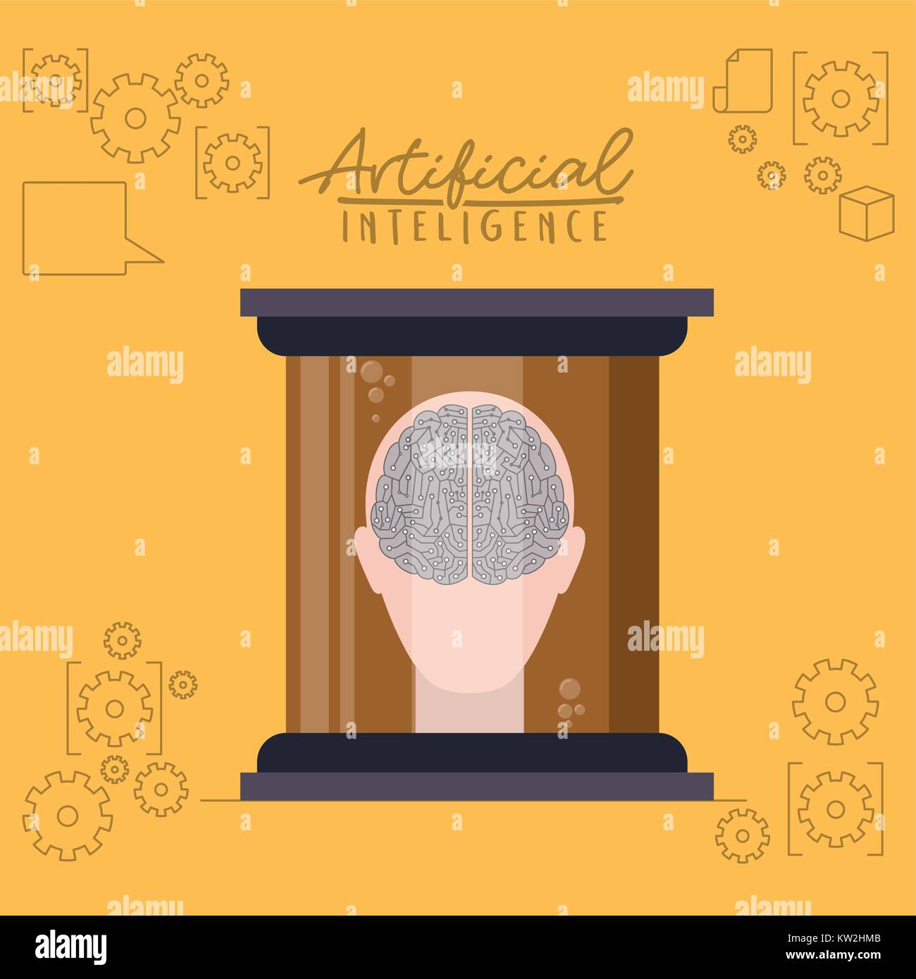 artificial intelligence poster with human head silhouette with brain in ...