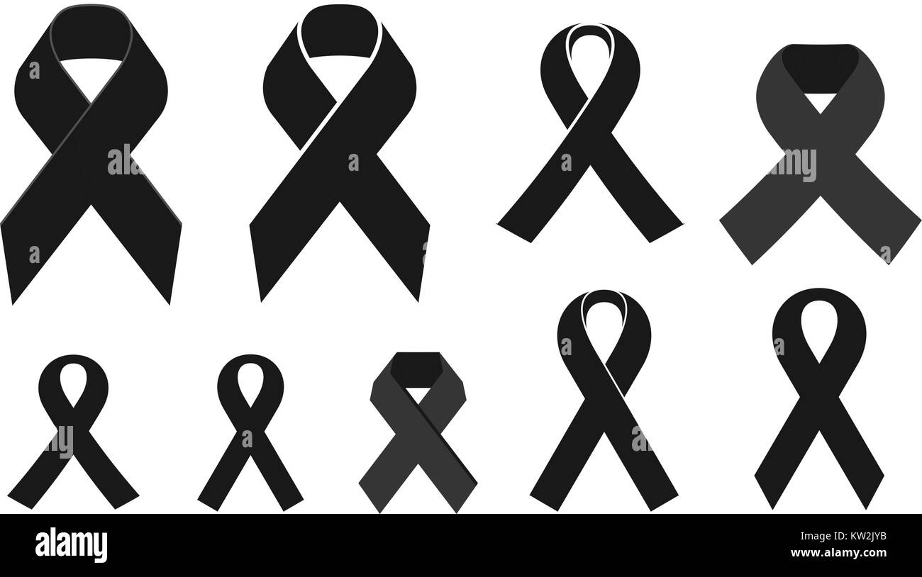 Black mourning ribbon. Death, eternal memory, funeral icon or symbol. Vector illustration Stock Vector
