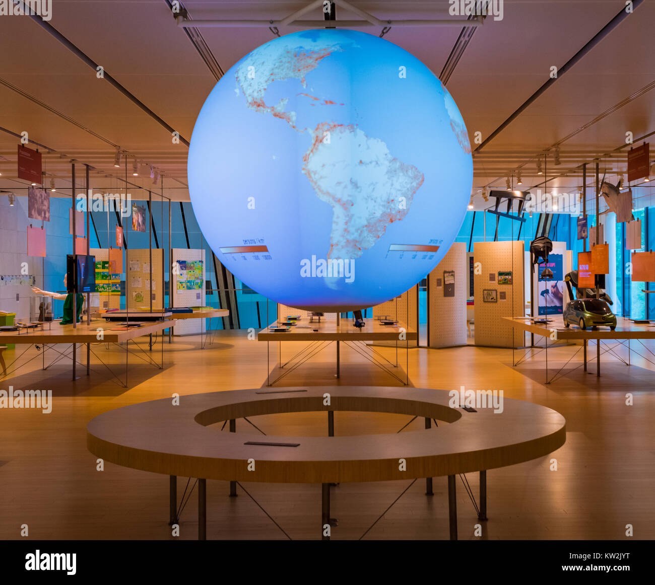 The interior of the famous Museum of the Sciences of Trento in Trentino Alto Adige. Talk Science on NOAA ball. Science On a Sphere. Stock Photo