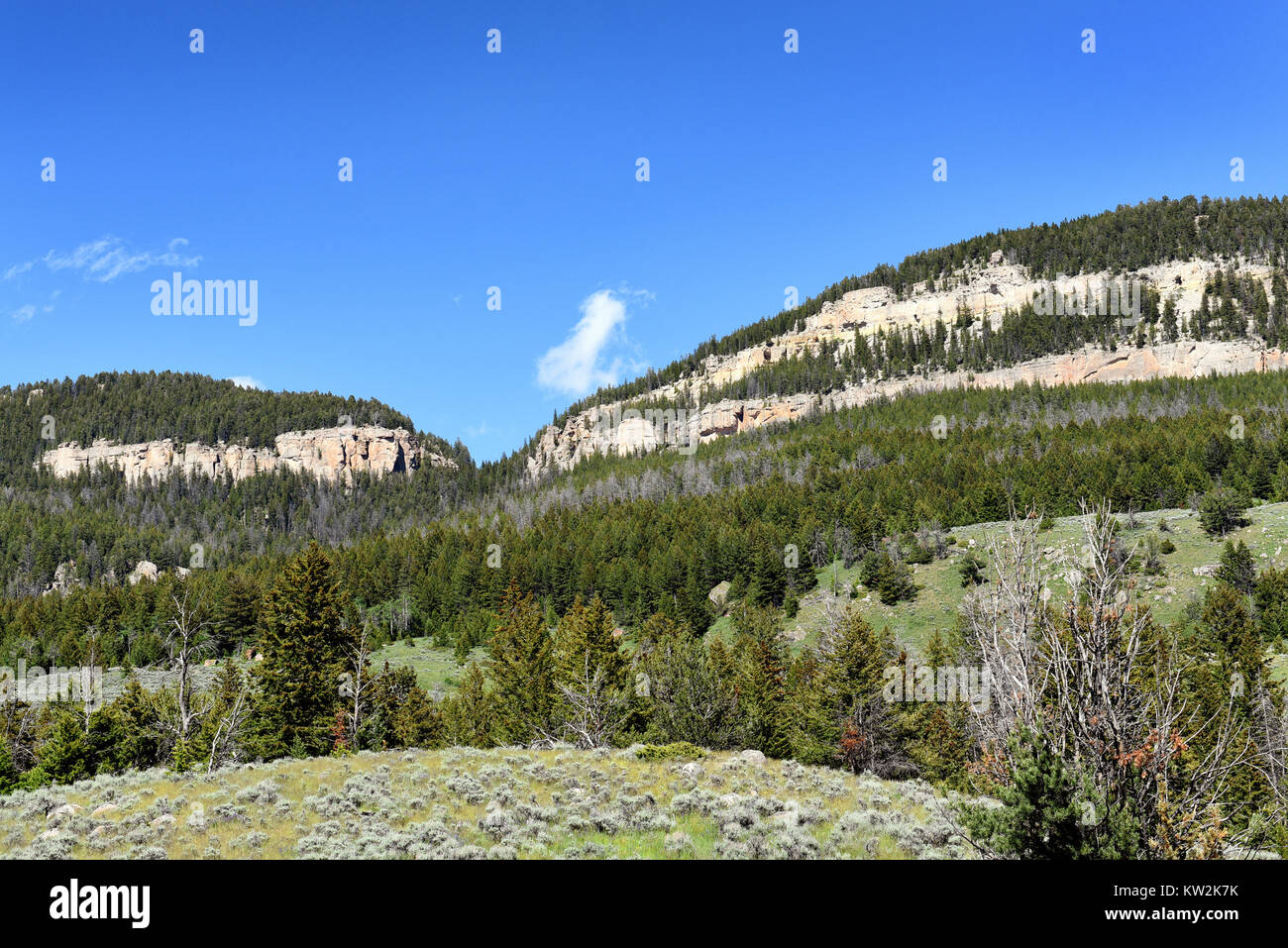Scenic Landscape with clouds Beartooth Mountains, Wyoming, Bighorn National Forest. Stock Photo