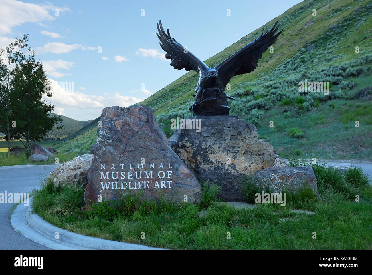 JACKSON HOLE, WYOMING - JUNE 27, 2017:  National Museum of Wildlife Art. Statue at the entrance to the museum dedicate to wildlife art. Stock Photo