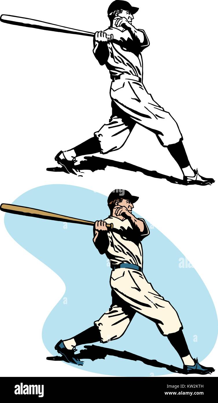 A baseball player at bat hitting a home run. Stock Vector