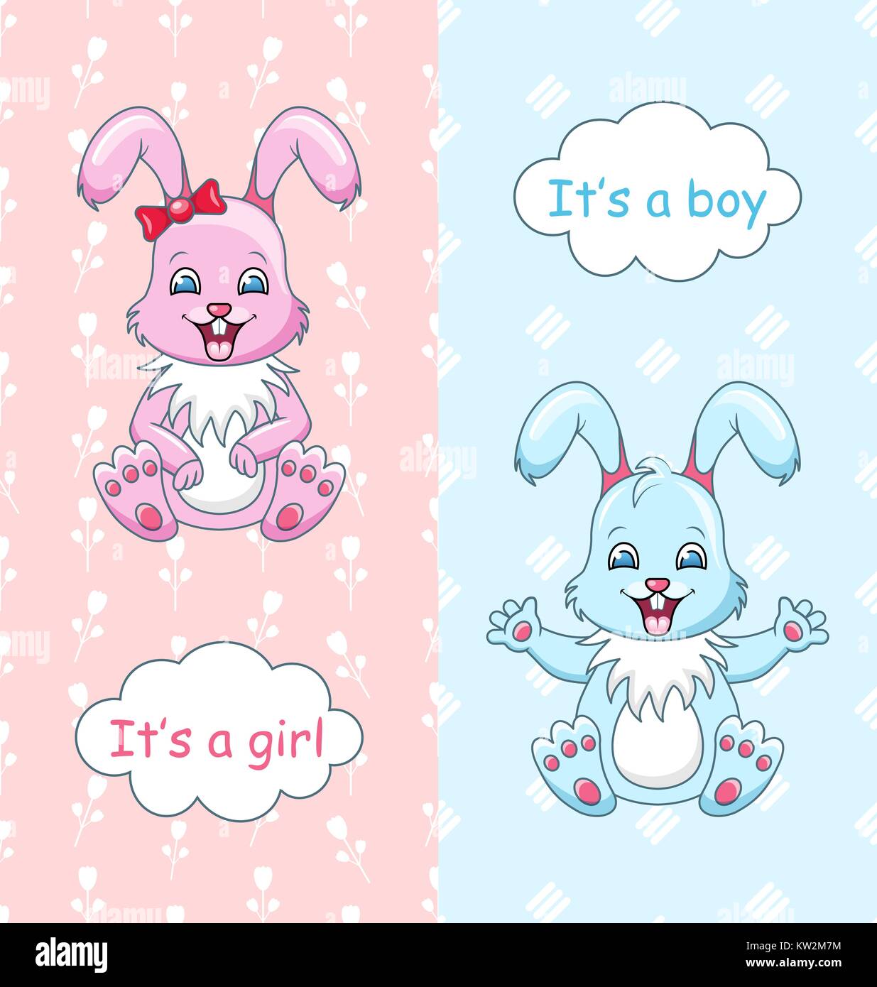 Baby Shower Congratulation Card with Rabbits Boy and Girl, Happy ...