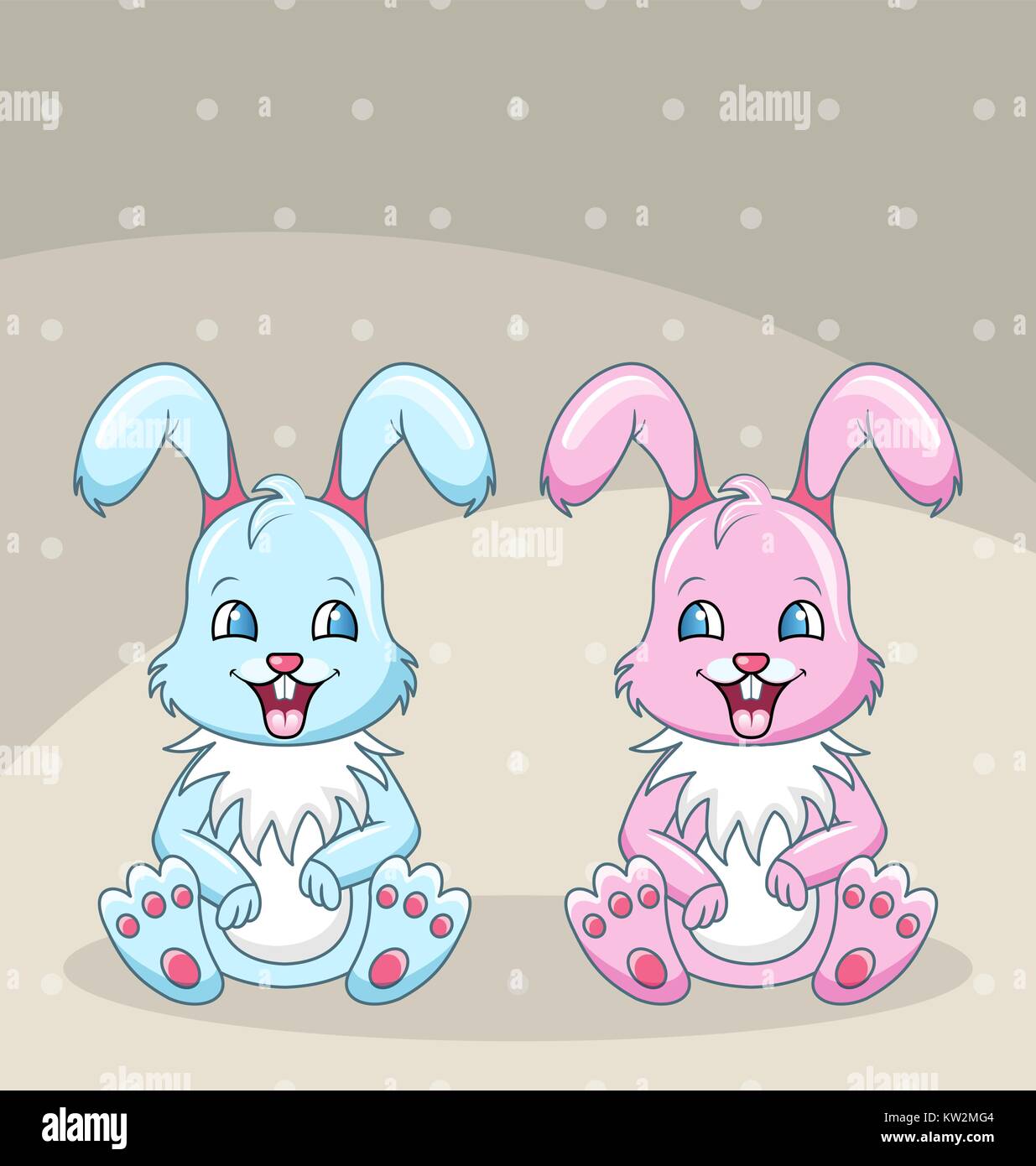 Smiling Rabbits Best Friends, Boy and Girl, Happy Bunnies Stock