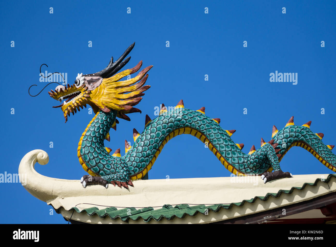 Chinese Dragon forming part of the roof structure of the Chinese Taist Temple,Cebu City,Philippines Stock Photo