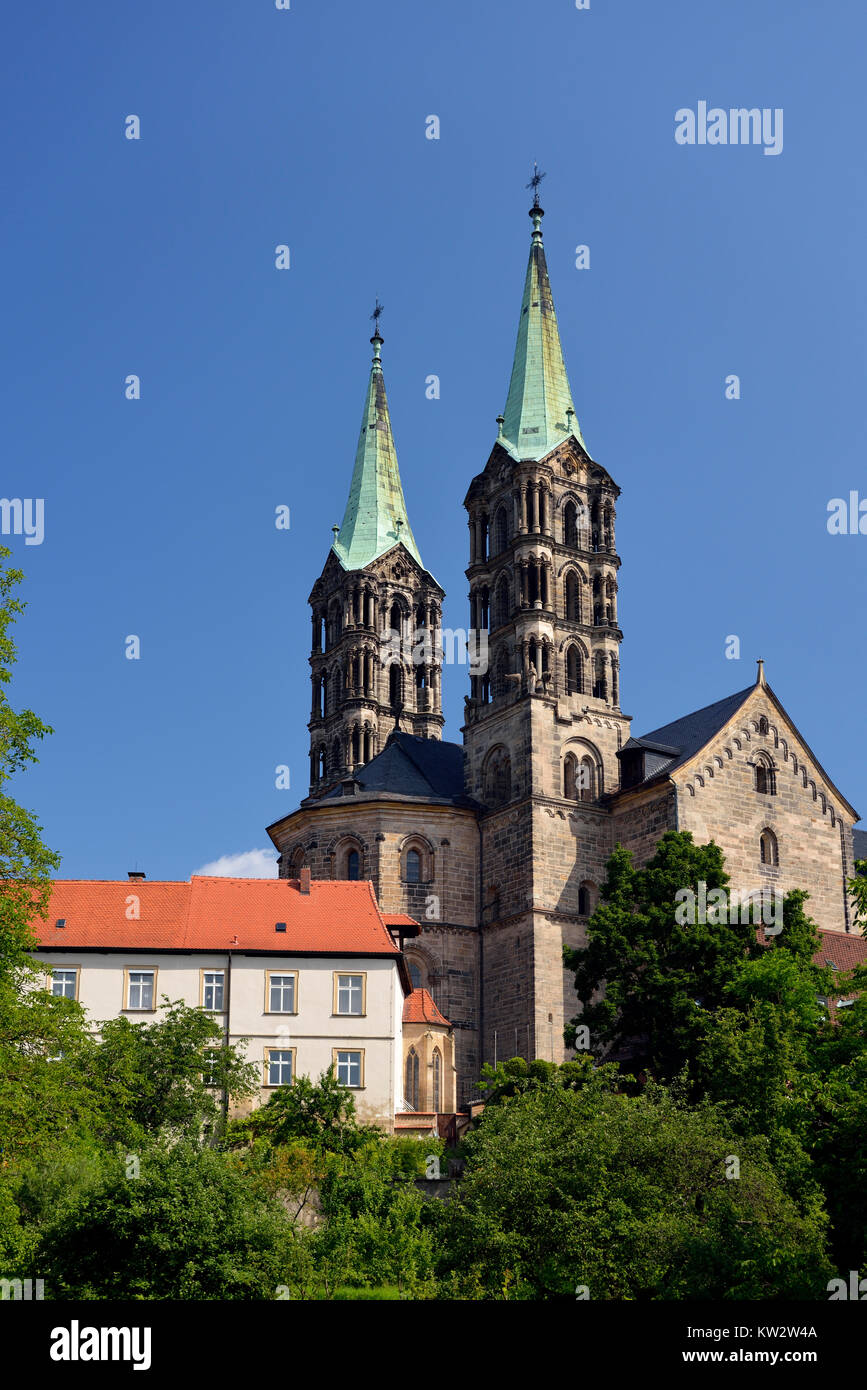 West towers of the cathedral Saint Peter and Georg in Bamberg, Bamberg, Westtuerme des Dom St Peter und Georg in Bamberg Stock Photo