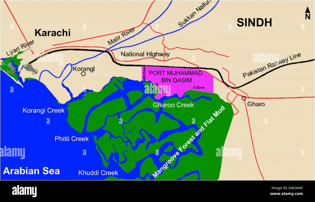 Port Qasim Location Map Stock Photo