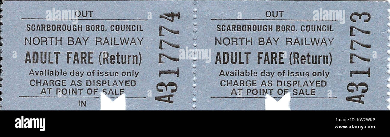 Scarborough North Bay Railway   Adult return ticket Stock Photo