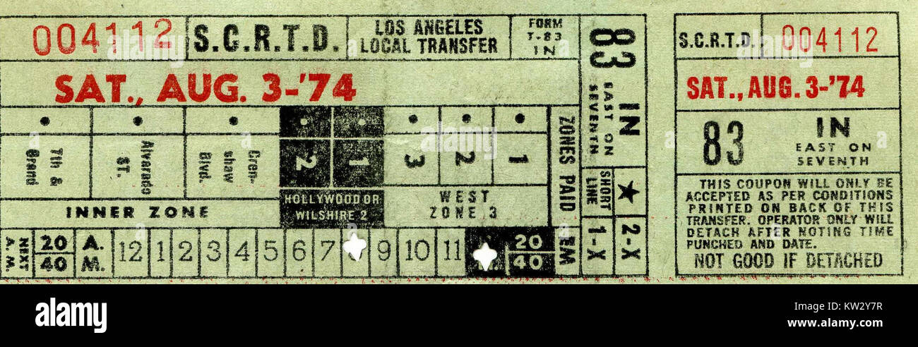 Los Angeles S.C.R.T.D. bus ticket 004112 Stock Photo - Alamy