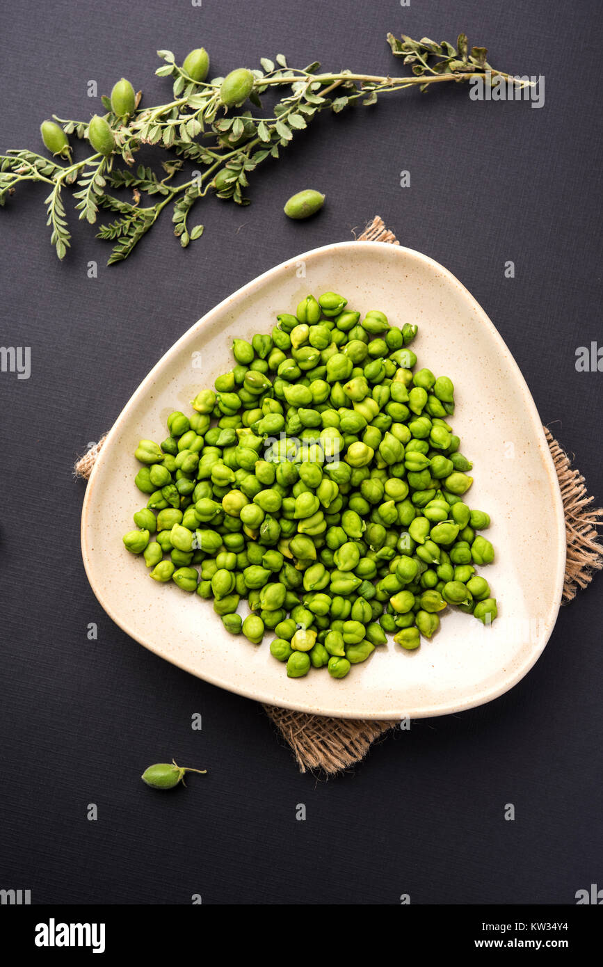 Fresh Green Chickpeas or Chick peas also known as harbara or harbhara