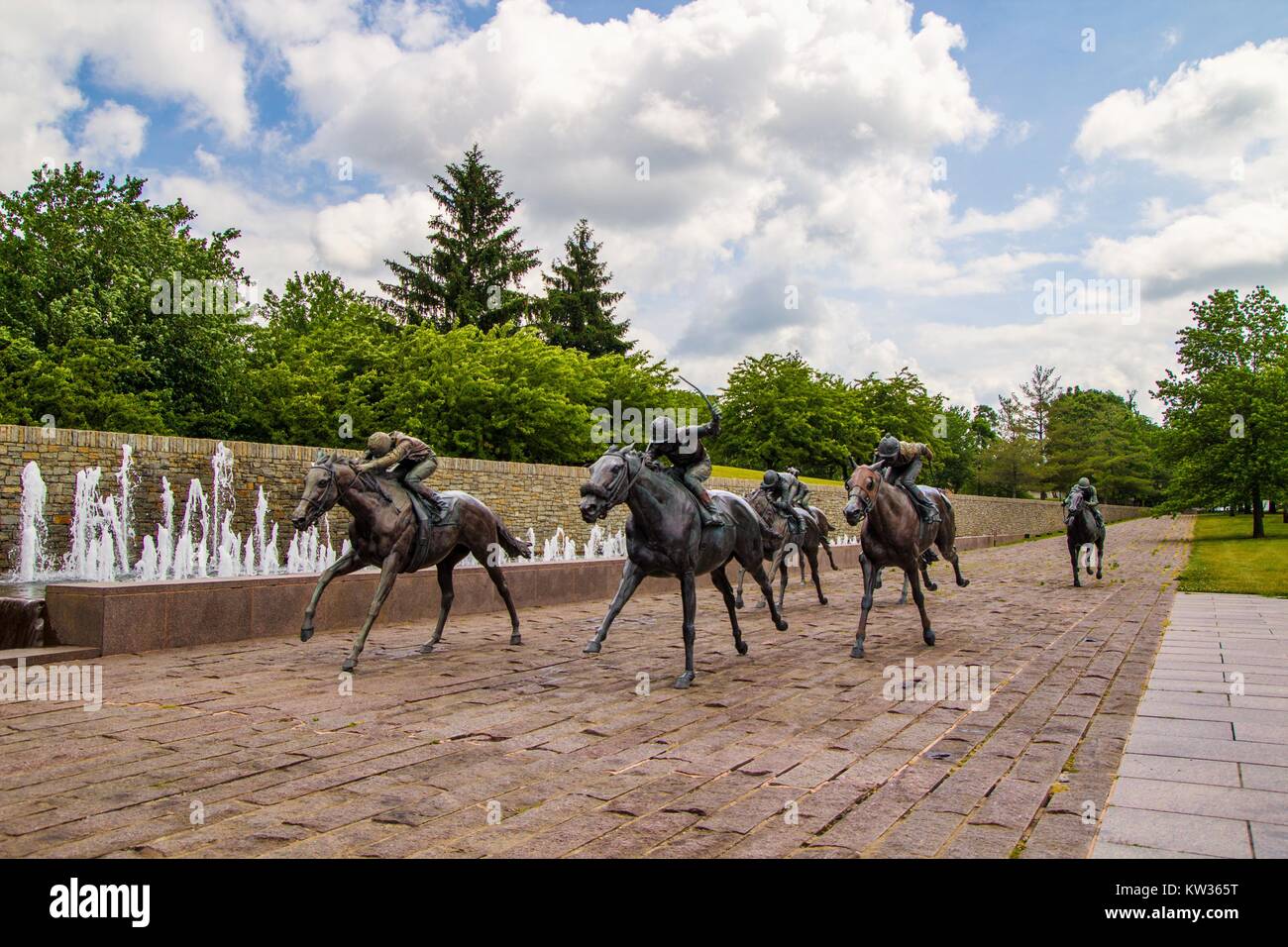 Lexington, Ky. USA. June 1, 2015. Thoroughbred Park features a dozen horse sculptures by Gweyn Reardon and is a landmark in downtown Lexington. Stock Photo