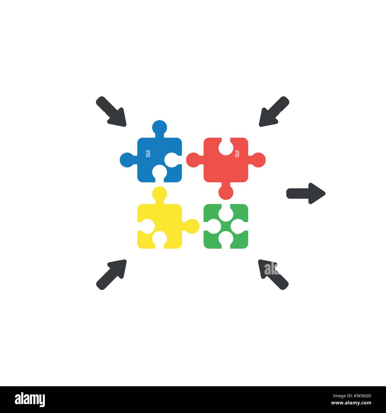 Flat design vector illustration concept of four jigsaw puzzle pieces ...