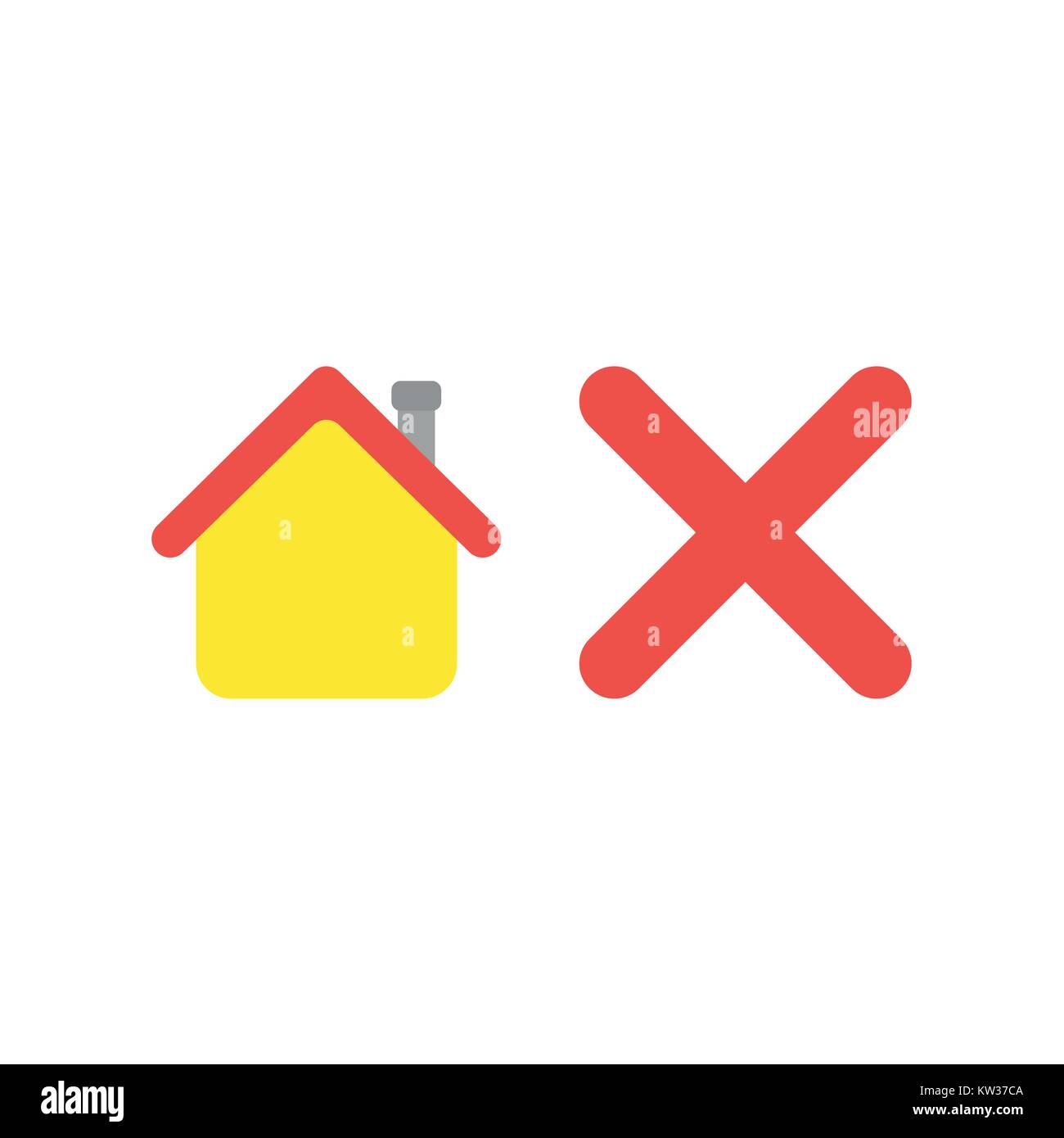 Flat design vector illustration concept of yellow house with red x mark