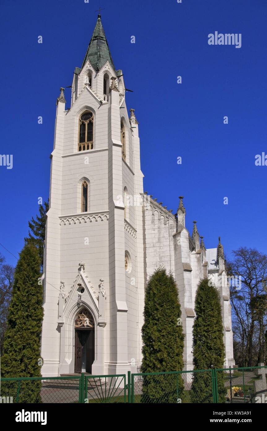 Neo-Gothic Church of St. Adalbert, Jablonowo Pomorskie, Kuyavian-Pomeranian Voivodeship, Poland. Stock Photo