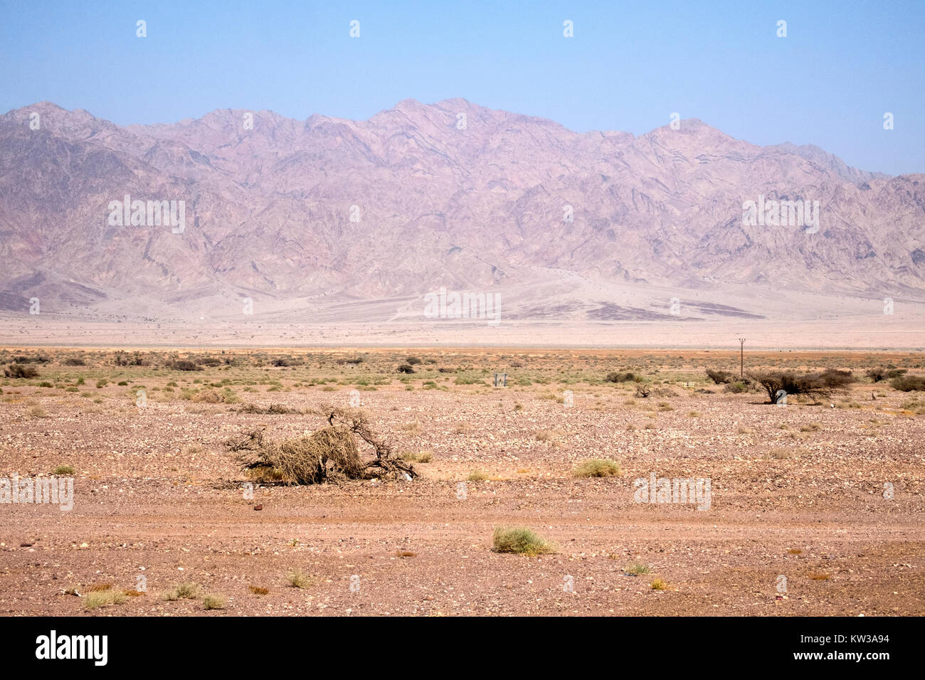 Valley of the Arava desert against the background of the Edom Mountains (Israel) Stock Photo