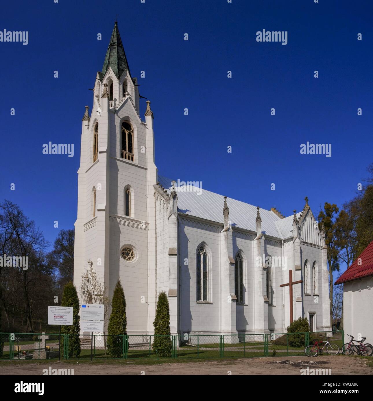 Neo-Gothic Church of St. Adalbert, Jablonowo Pomorskie, Kuyavian-Pomeranian Voivodeship, Poland. Stock Photo